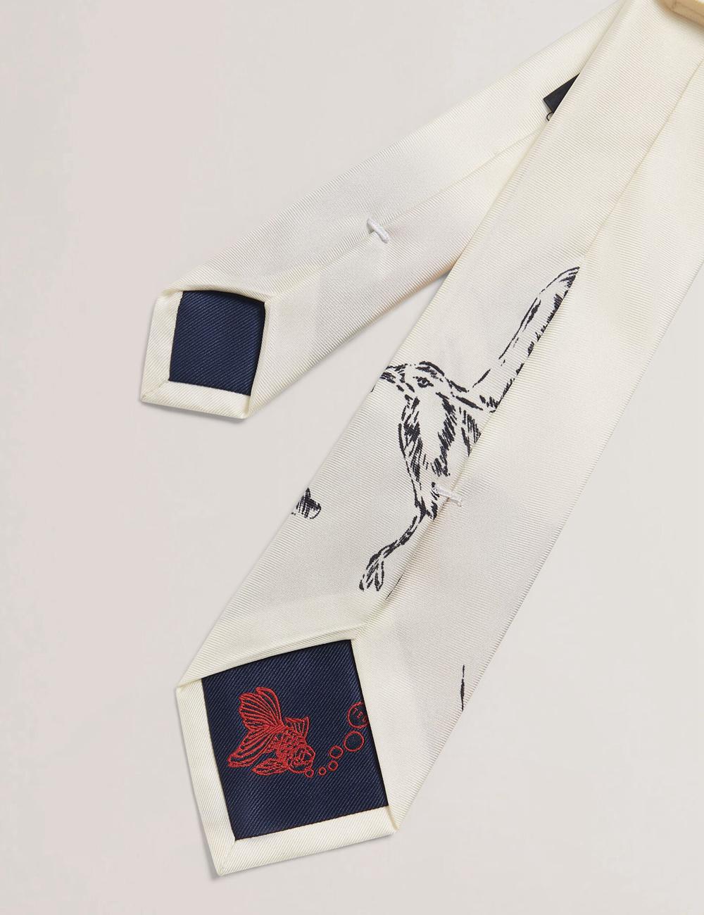 Ecru Men Ted Baker BENHALL - Seagull Graphic Silk Ties | NZ  JBYM-12893
