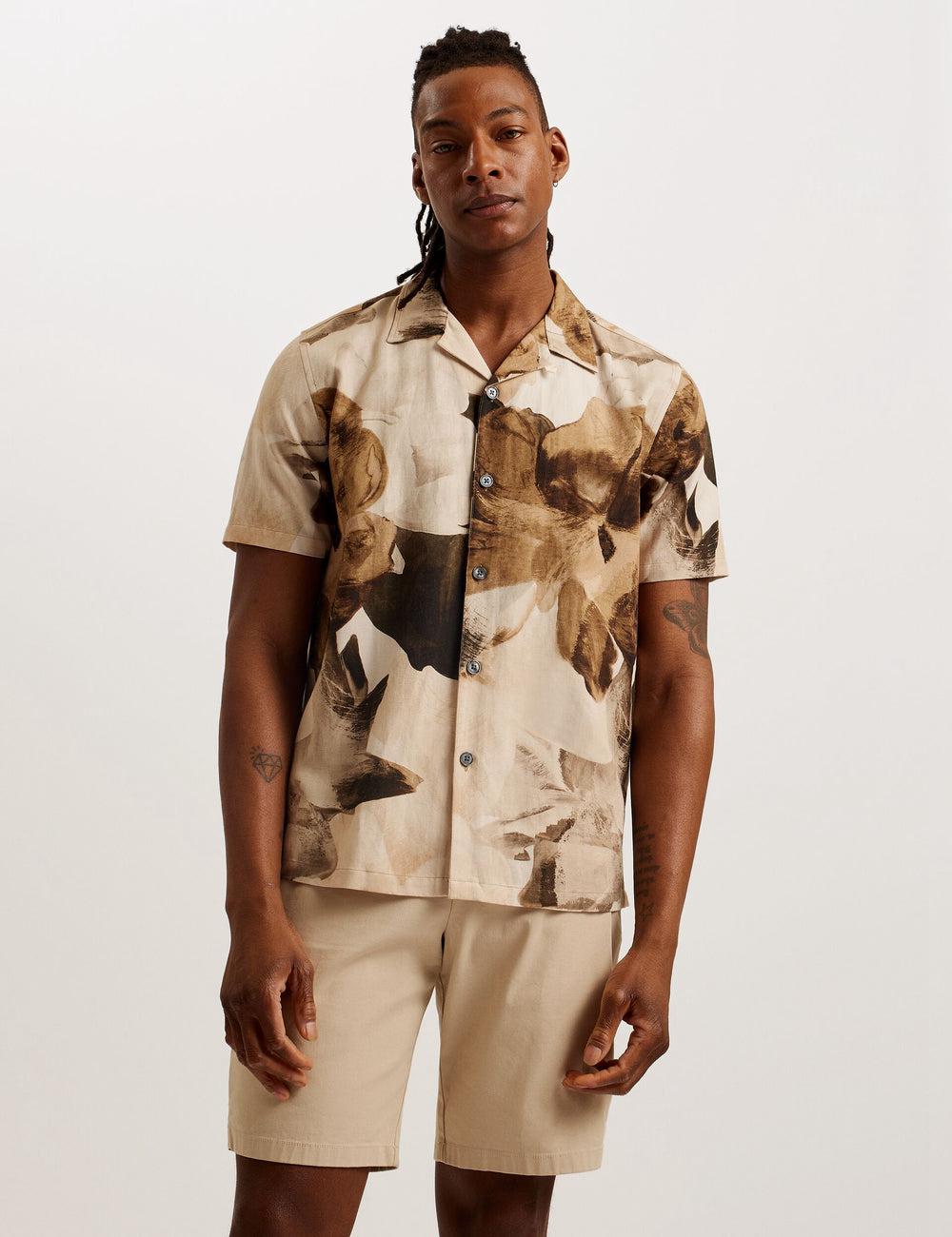 Ecru Men Ted Baker HENRIS - Short Sleeve Relaxed Floral Print Casual Shirts | NZ  XGME-15793