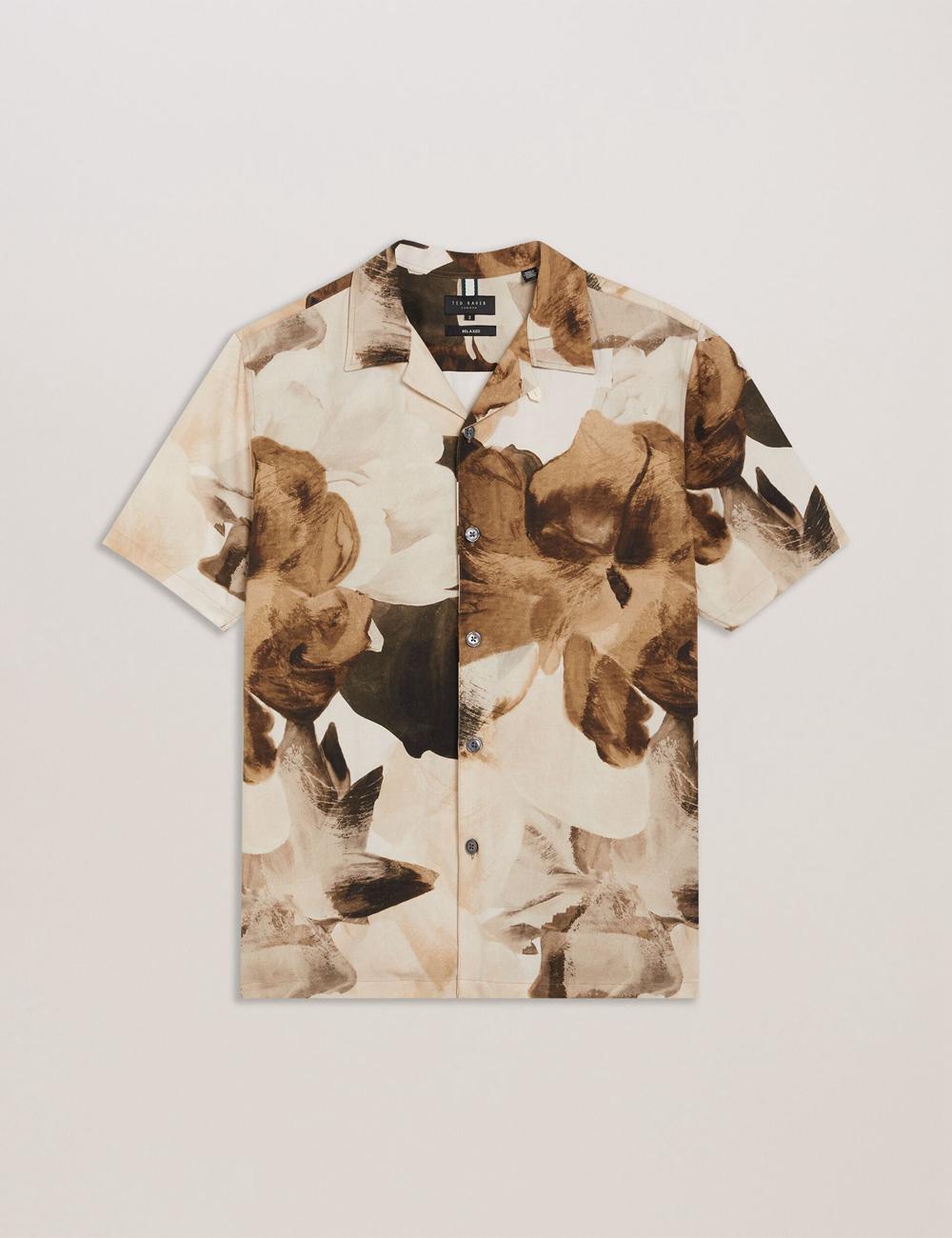 Ecru Men Ted Baker HENRIS - Short Sleeve Relaxed Floral Print Casual Shirts | NZ  XGME-15793