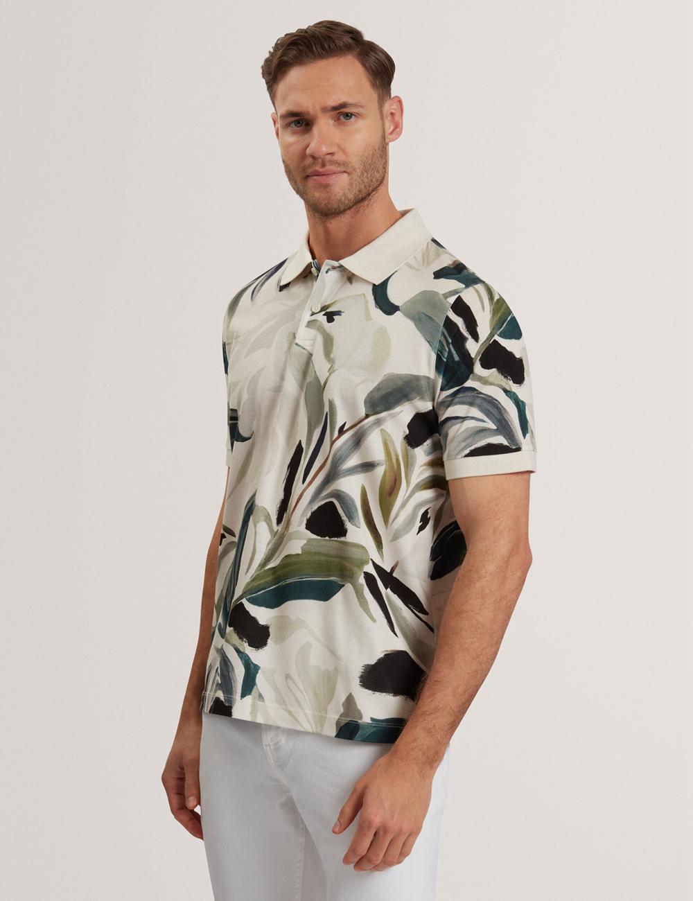 Ecru Men Ted Baker KIVEM - Short Sleeve Cotton Floral Print Polos Shirts | NZ  VTWG-42879