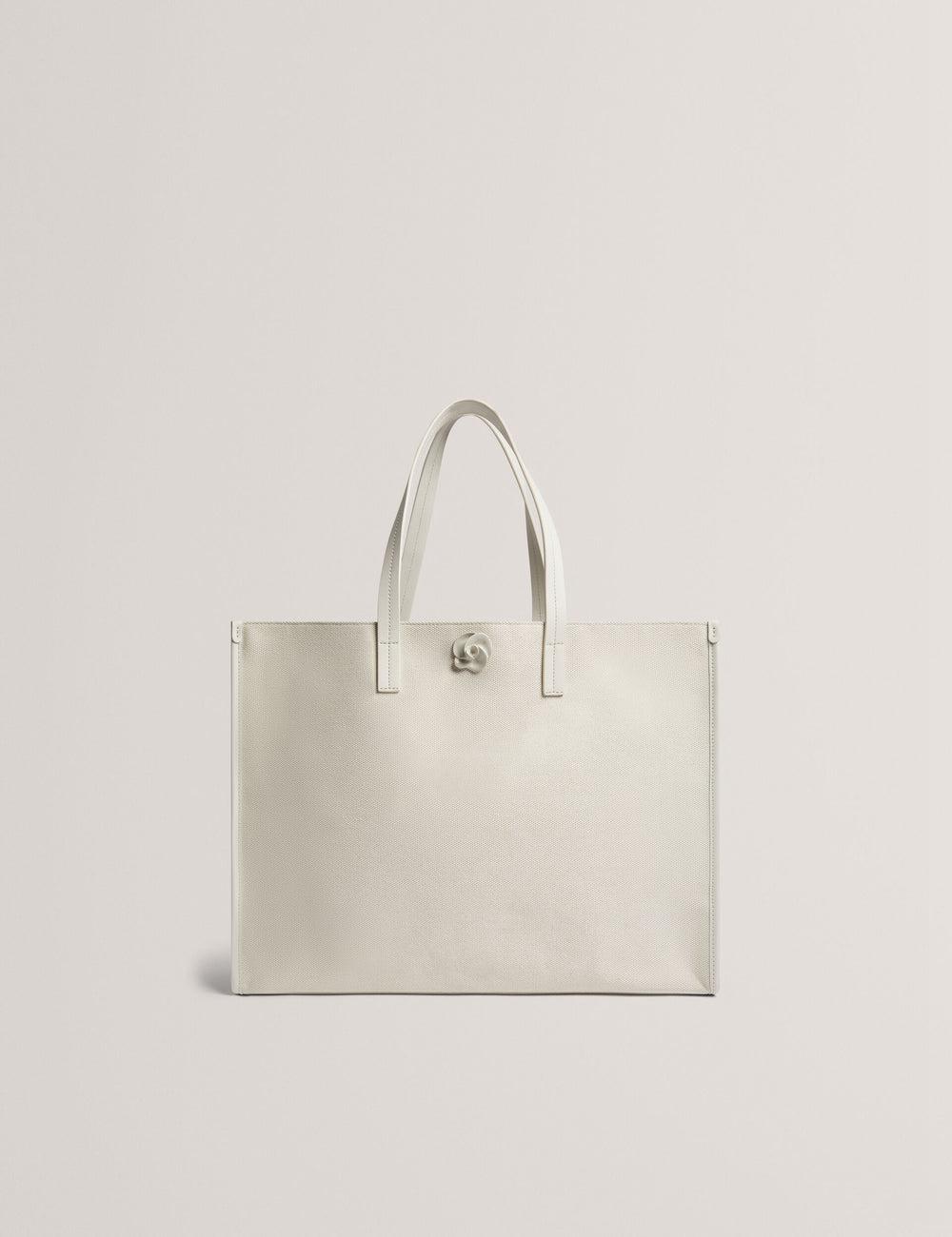 Ecru Women Ted Baker AUDOS - Rose Detail Wide Canvas Tote Bags | NZ  EIYB-63179