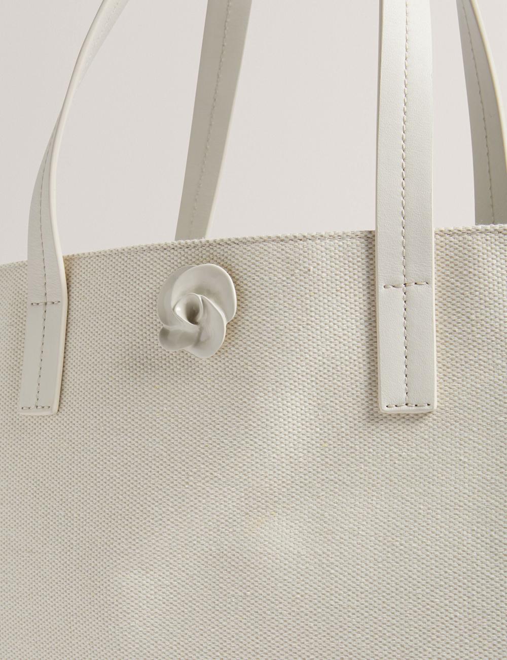 Ecru Women Ted Baker AUDOS - Rose Detail Wide Canvas Tote Bags | NZ  EIYB-63179