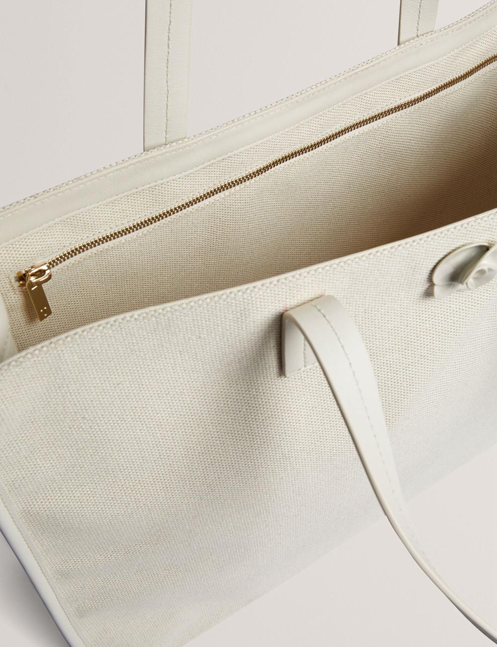 Ecru Women Ted Baker AUDOS - Rose Detail Wide Canvas Tote Bags | NZ  EIYB-63179
