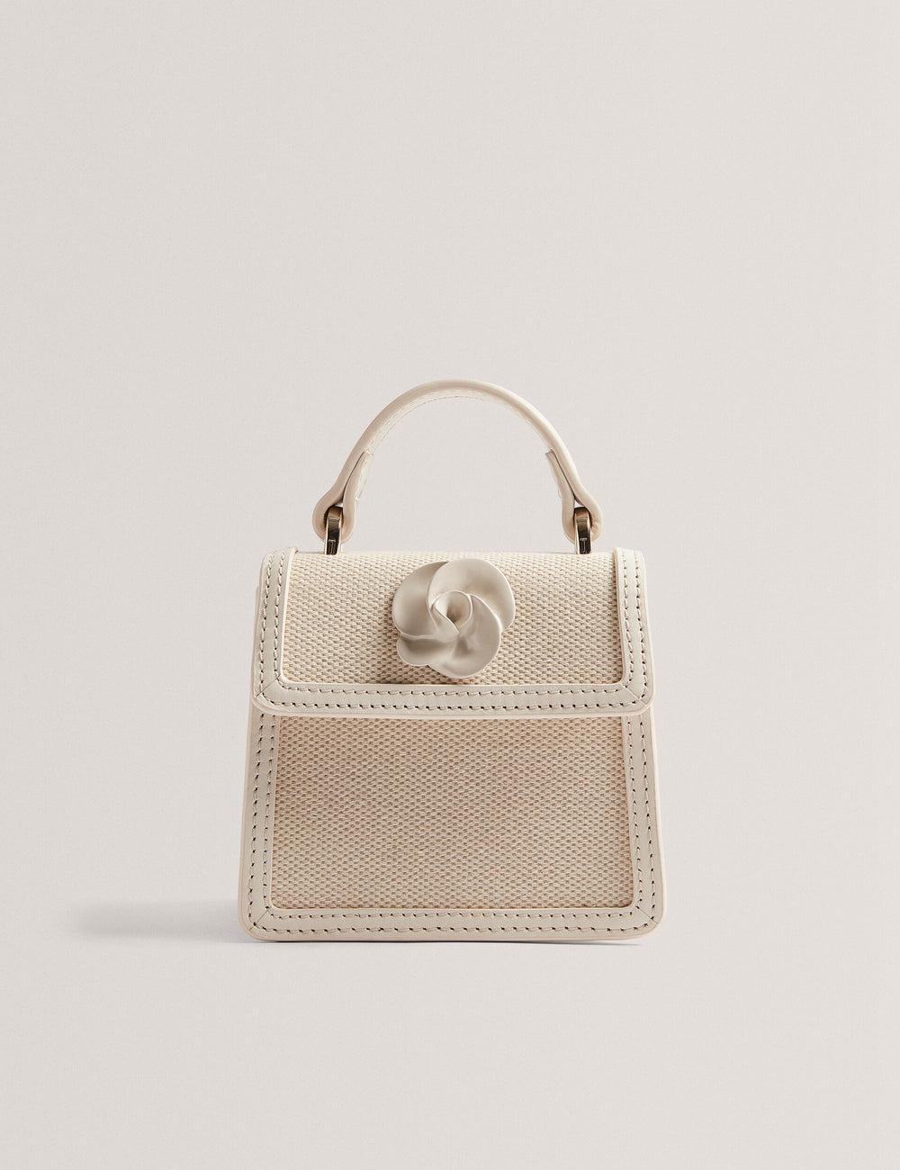 Ecru Women Ted Baker AUDOU - Rose Detail Canvas Mini Top Handle Crossbody Bags | NZ  NUVH-76123