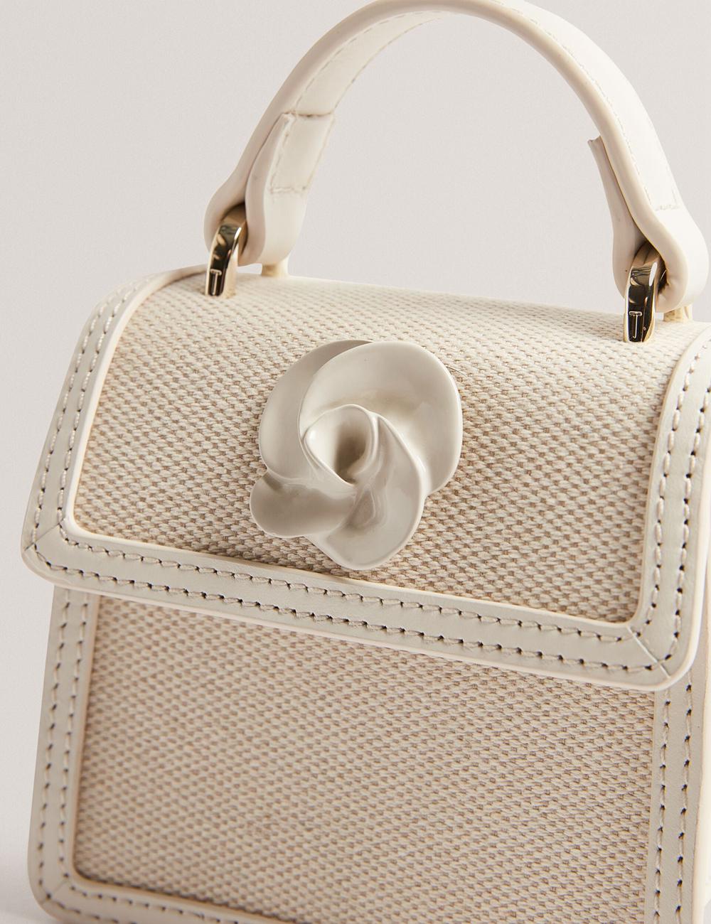 Ecru Women Ted Baker AUDOU - Rose Detail Canvas Mini Top Handle Crossbody Bags | NZ  NUVH-76123