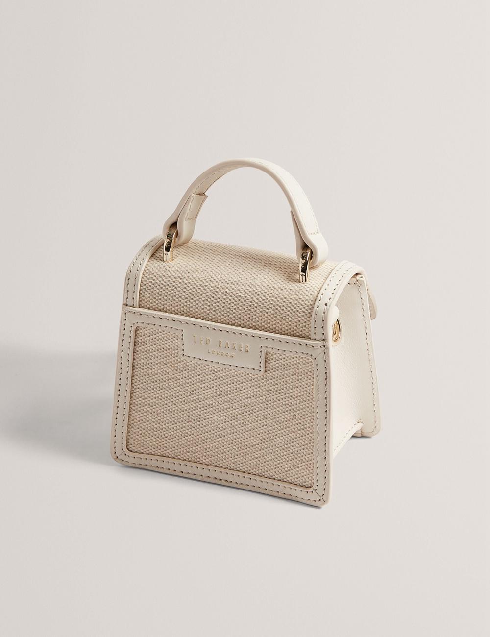 Ecru Women Ted Baker AUDOU - Rose Detail Canvas Mini Top Handle Crossbody Bags | NZ  NUVH-76123