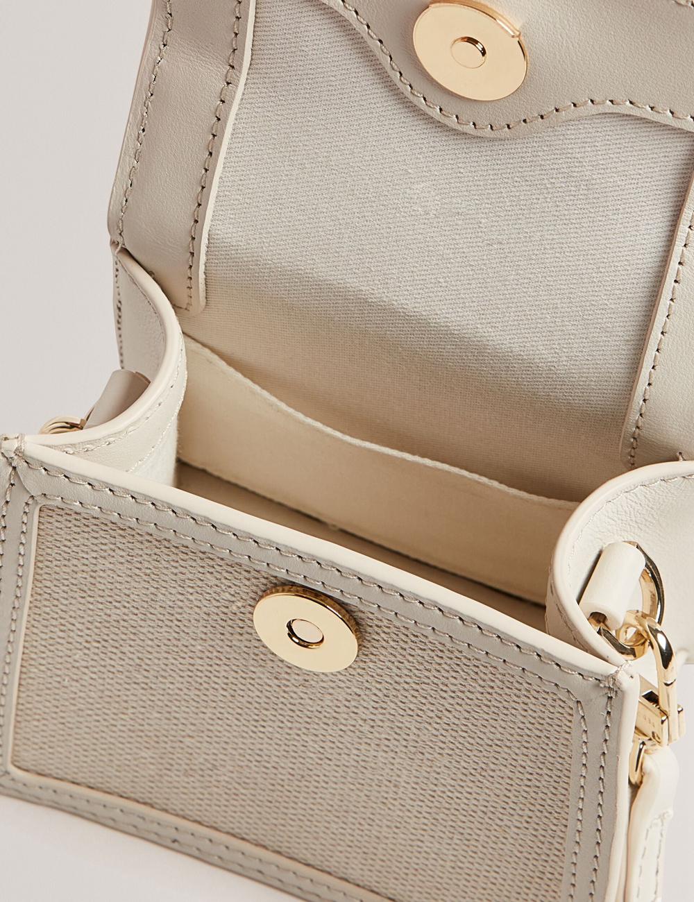 Ecru Women Ted Baker AUDOU - Rose Detail Canvas Mini Top Handle Crossbody Bags | NZ  NUVH-76123