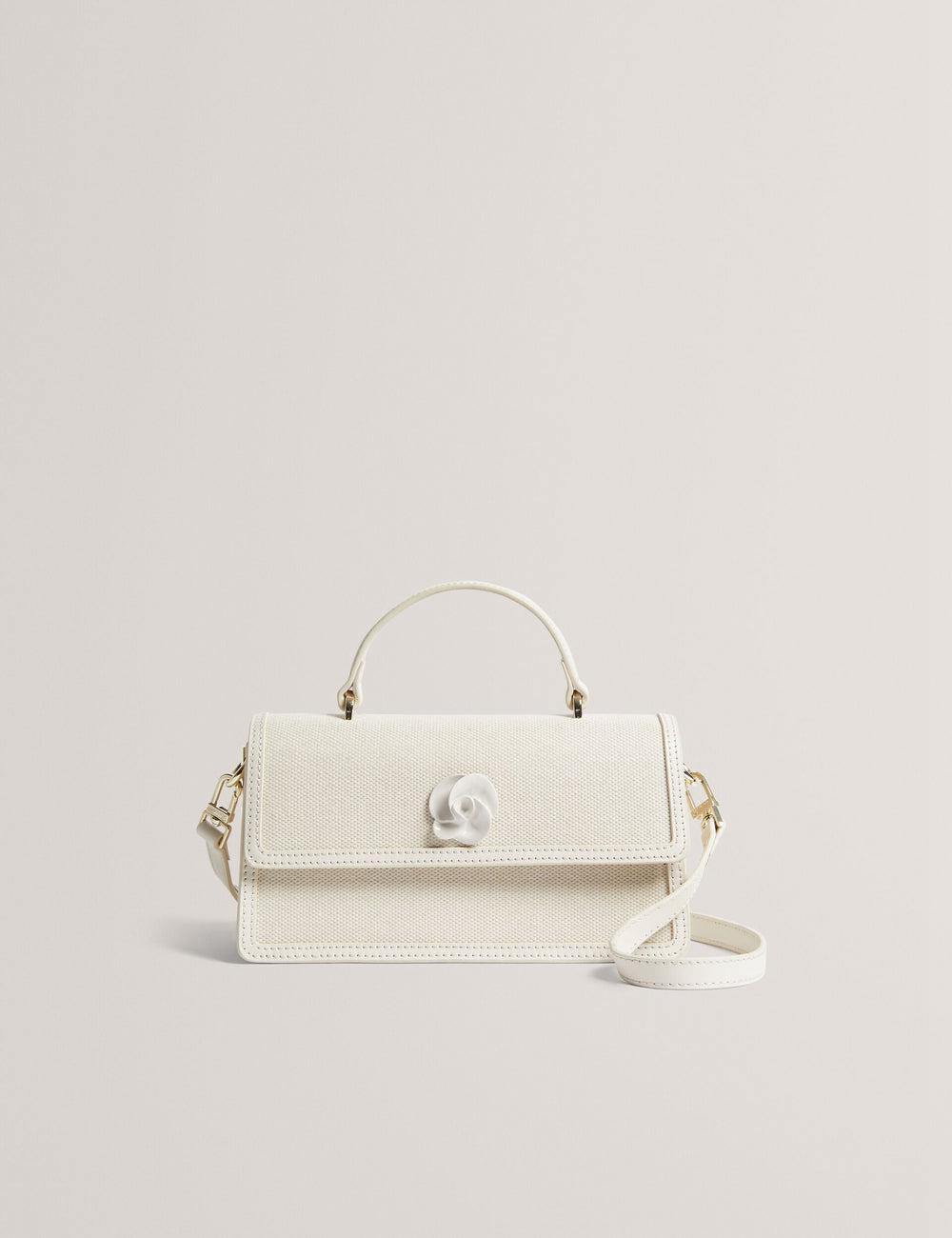 Ecru Women Ted Baker AUDRIS - Rose Detail Canvas Top Handleuette Crossbody Bags | NZ  OGYT-34859