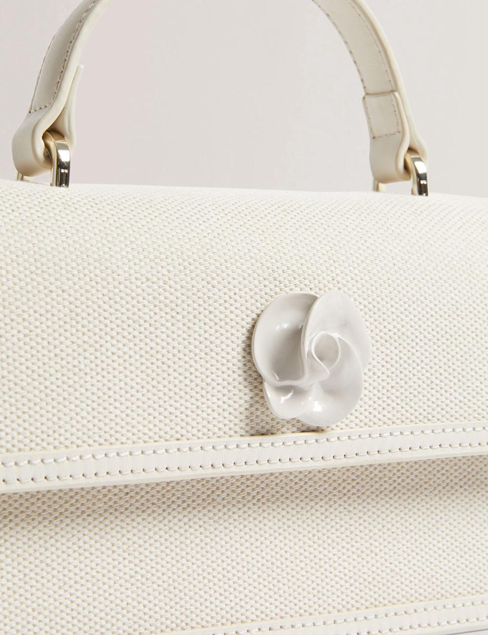Ecru Women Ted Baker AUDRIS - Rose Detail Canvas Top Handleuette Crossbody Bags | NZ  OGYT-34859