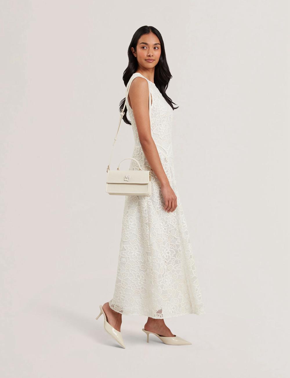 Ecru Women Ted Baker AUDRIS - Rose Detail Canvas Top Handleuette Crossbody Bags | NZ  OGYT-34859