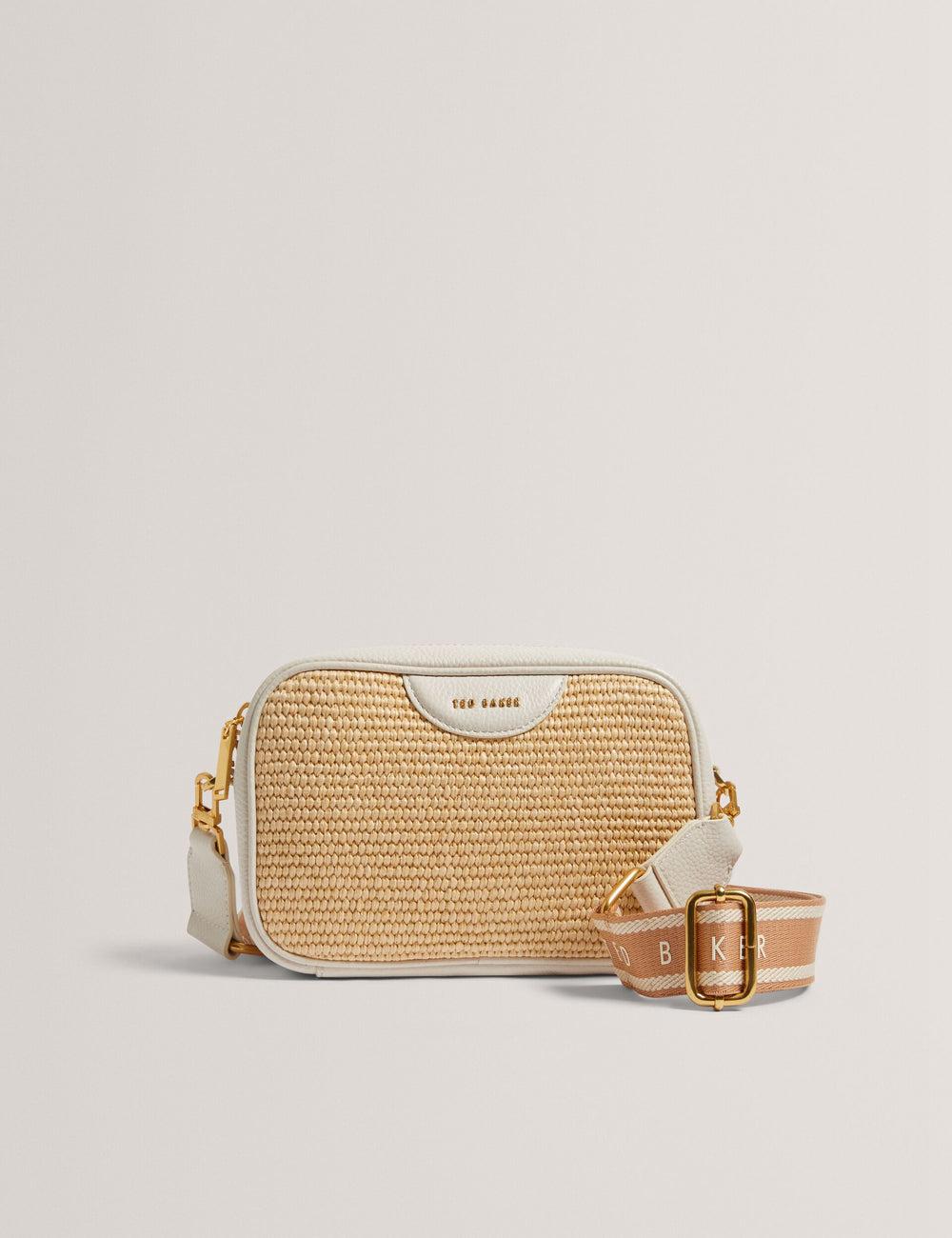 Ecru Women Ted Baker BARDAS - Faux Raffia Leather Trim Webbing Camera Camera Bag | NZ  WNLG-14735