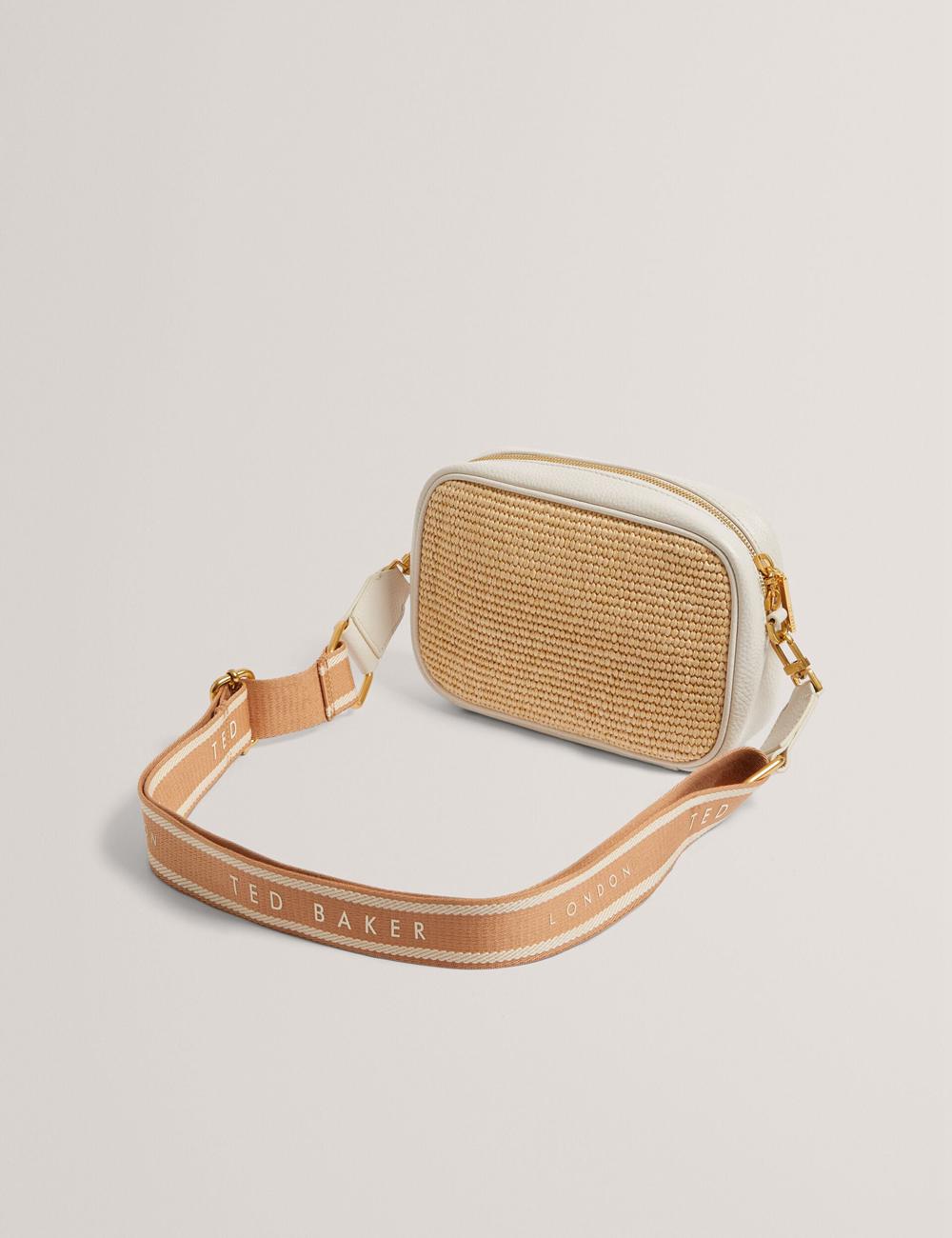 Ecru Women Ted Baker BARDAS - Faux Raffia Leather Trim Webbing Camera Camera Bag | NZ  WNLG-14735