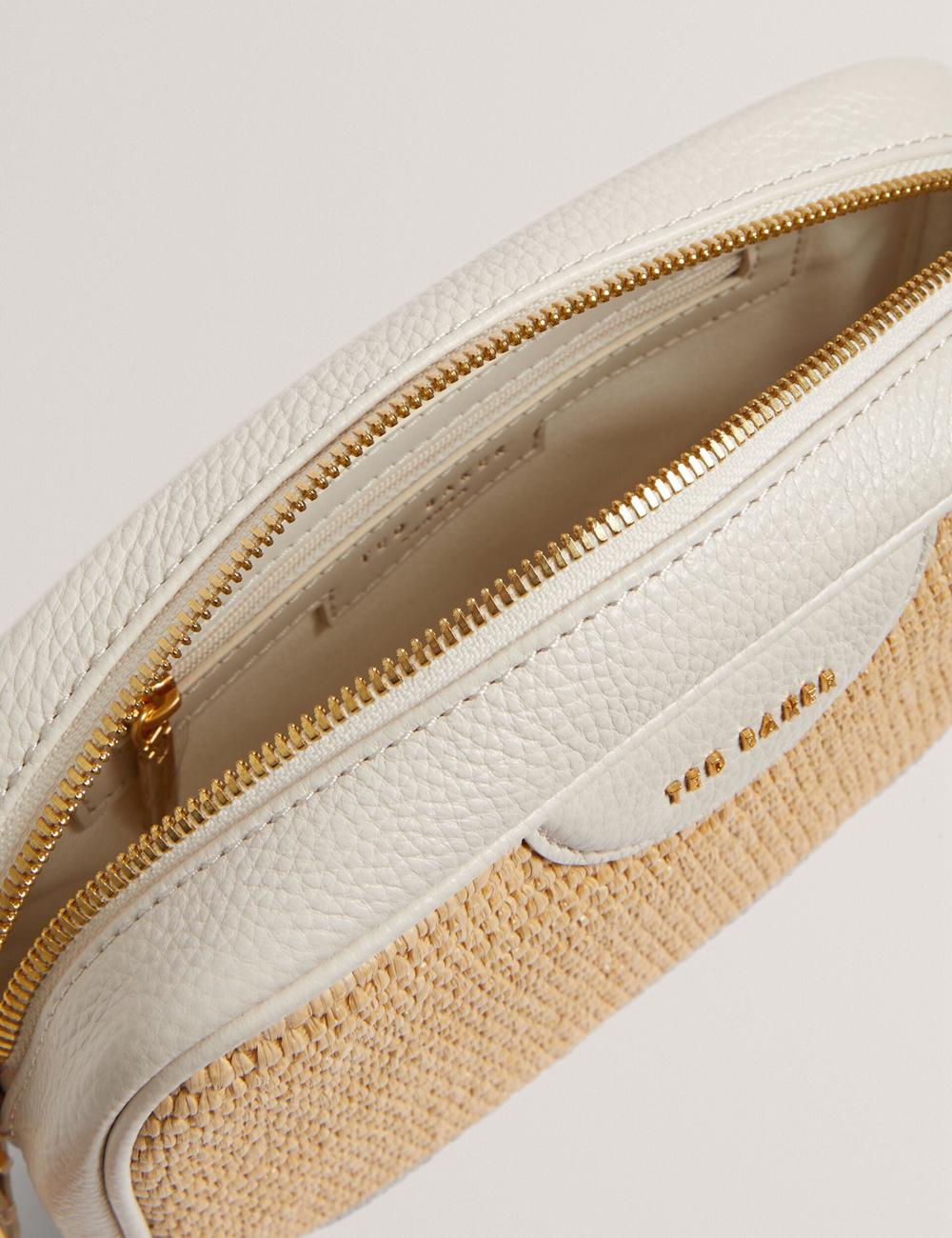 Ecru Women Ted Baker BARDAS - Faux Raffia Leather Trim Webbing Camera Camera Bag | NZ  WNLG-14735