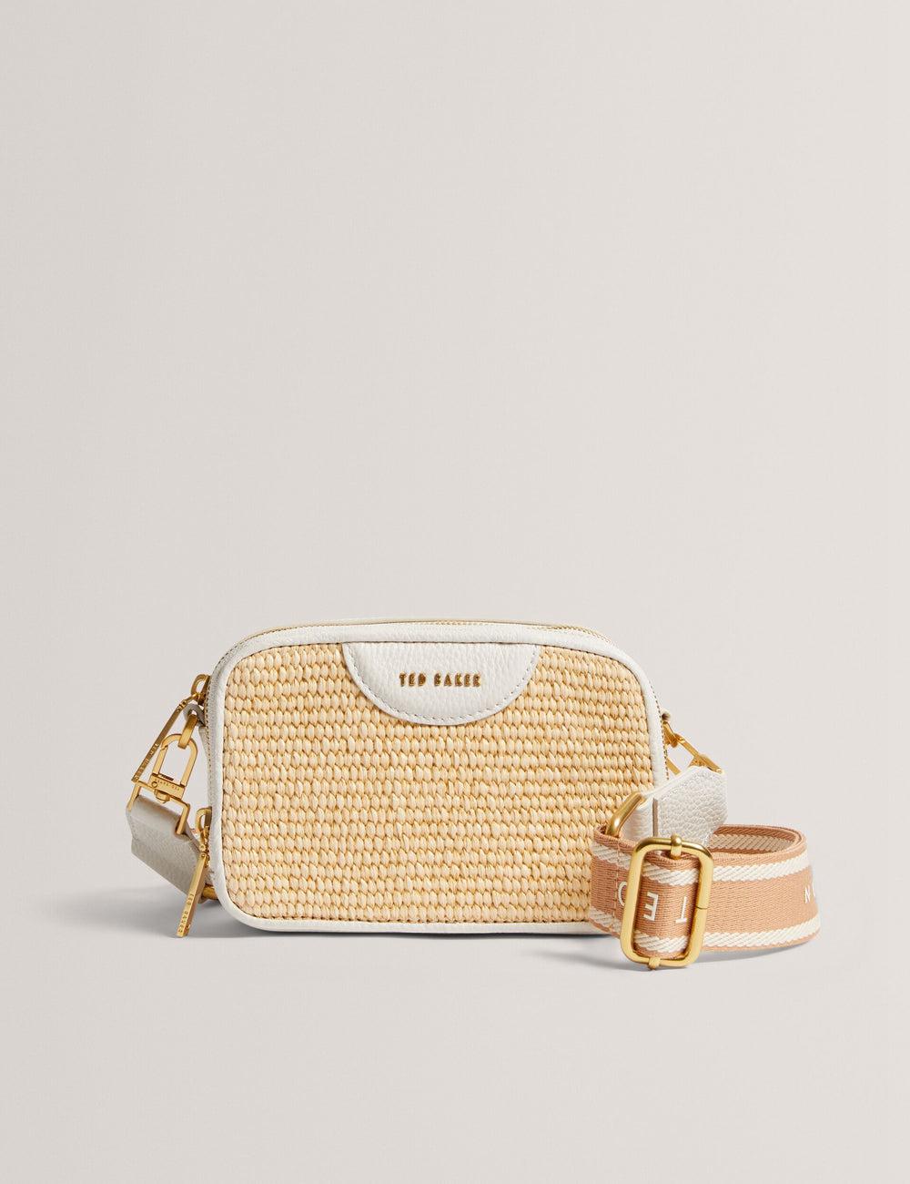 Ecru Women Ted Baker BARIA - Faux Raffia Leather Trim Mini Camera Camera Bag | NZ  EXYZ-94713