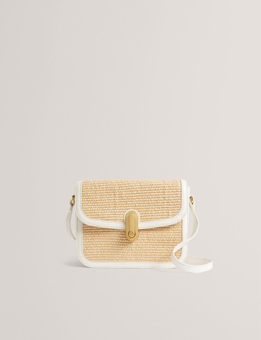 Ecru Women Ted Baker KKASSIA - Faux Raffia Twist Lock Crossbody Satchel Satchel Bags | NZ  FOBQ-80392