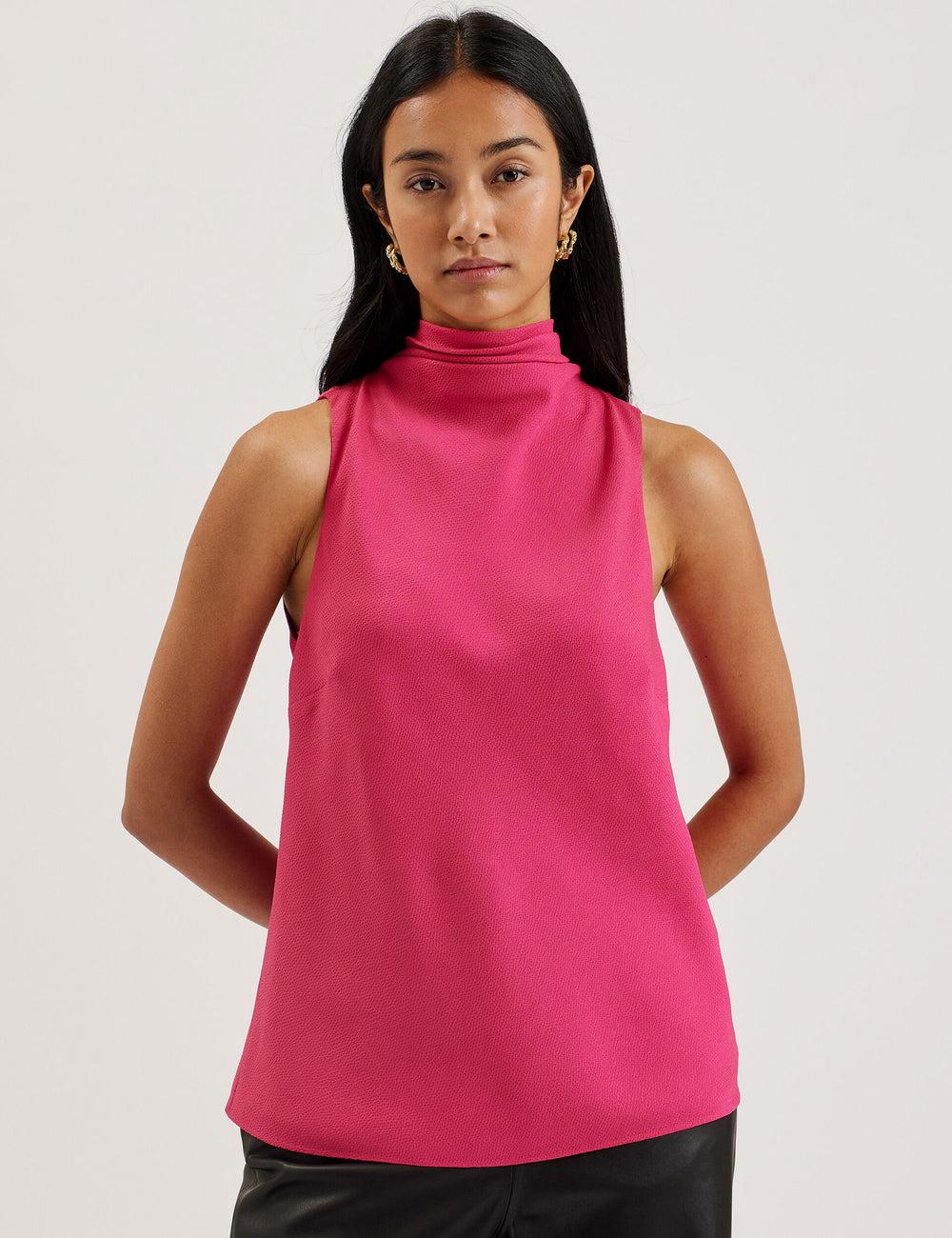 Fuchsia Women Ted Baker ANINI - Textured High Neck Sleeveless Top Blouses | NZ  VTYJ-24351
