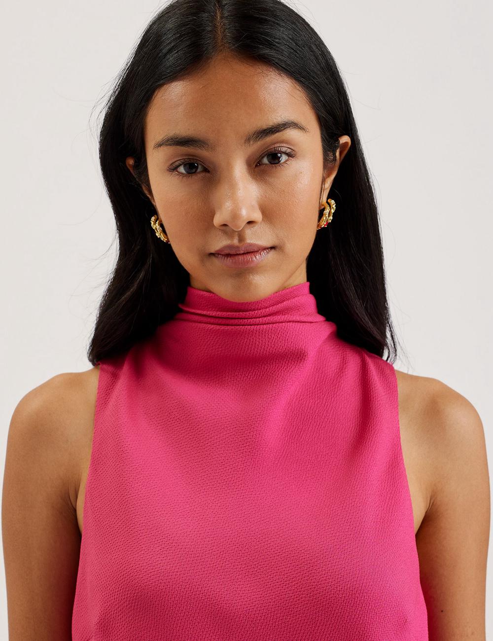 Fuchsia Women Ted Baker ANINI - Textured High Neck Sleeveless Top Blouses | NZ  VTYJ-24351