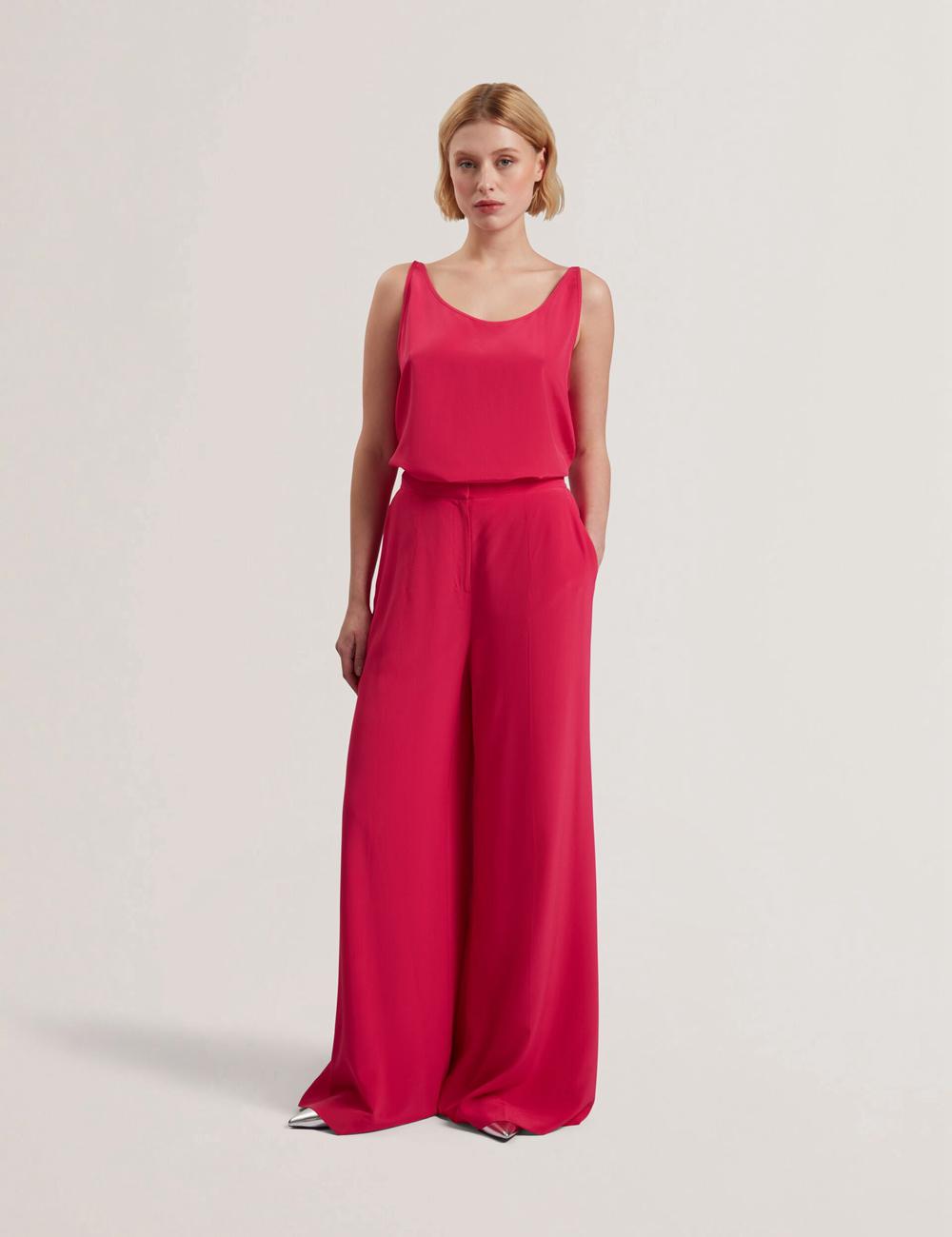 Fuchsia Women Ted Baker CARLOET - Silk Wide Leg Tailored Trousers | NZ  MWEU-80739