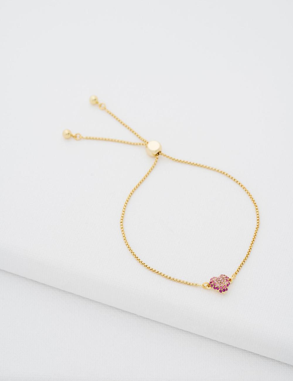 Gold Women Ted Baker ADORIA - Mini Crystal Heart Adjustable Bracelets | NZ  DNOS-97281