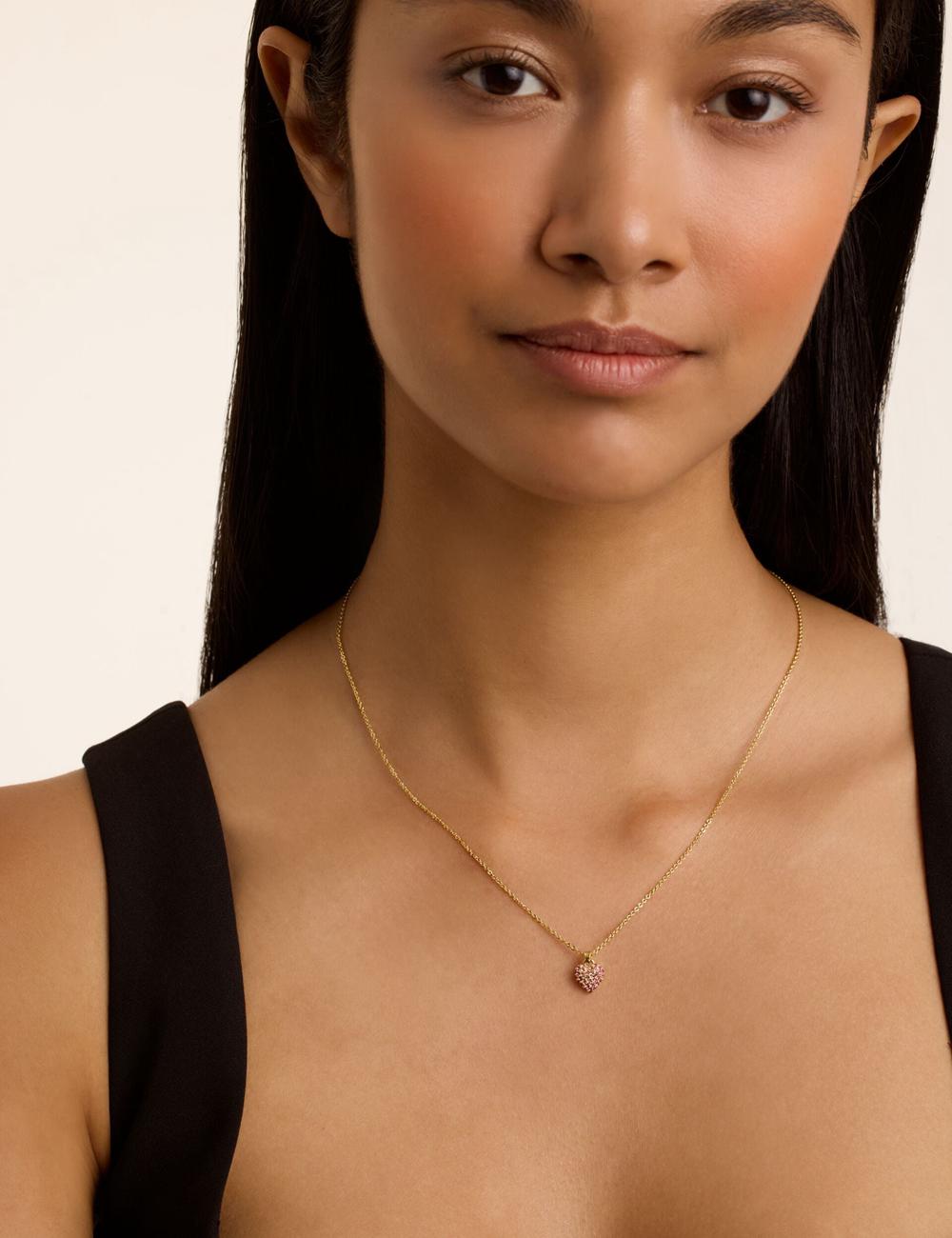 Gold Women Ted Baker ADORINA - Mini Crystal Heart Pendant Necklaces | NZ  HCPT-43527