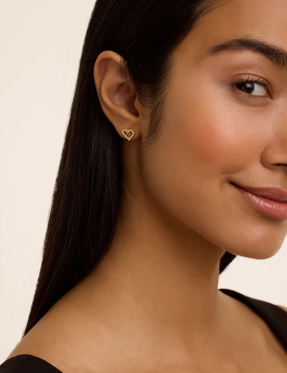 Gold Women Ted Baker AMORINA -Crystal Open Heart Stud Earrings | NZ  BIRJ-03672