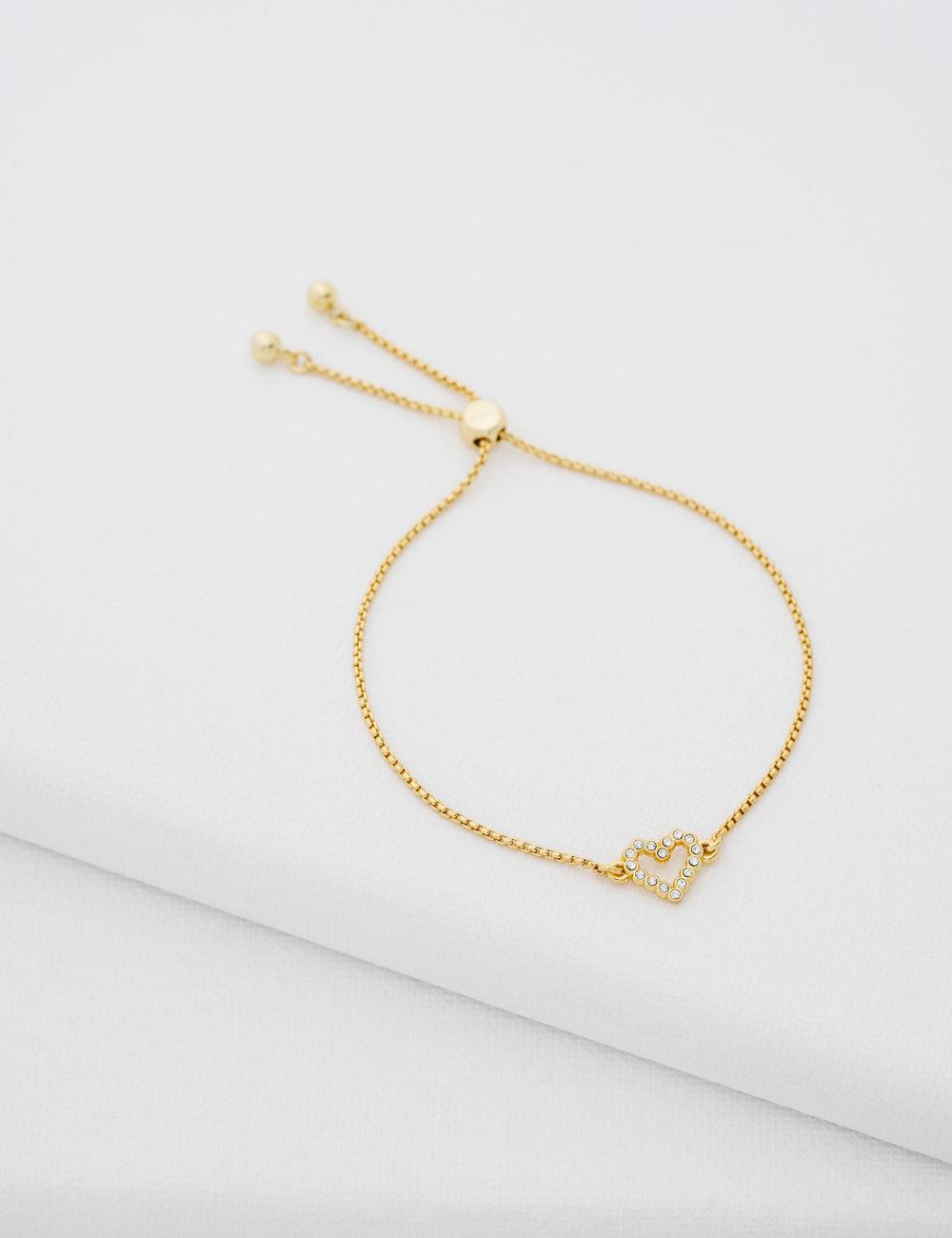 Gold Women Ted Baker AMORITA - Crystal Open Heart Adjustable Bracelets | NZ  GDXS-93674