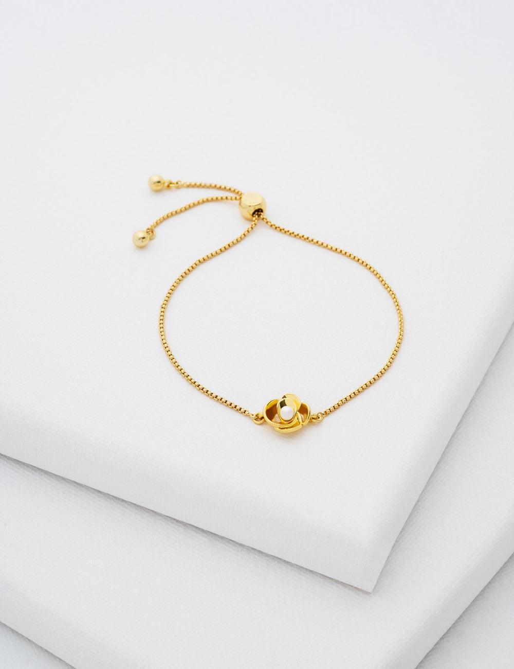 Gold Women Ted Baker FLORIE - Pearl Flower Adjustable Chain Bracelets | NZ  XUSH-20681