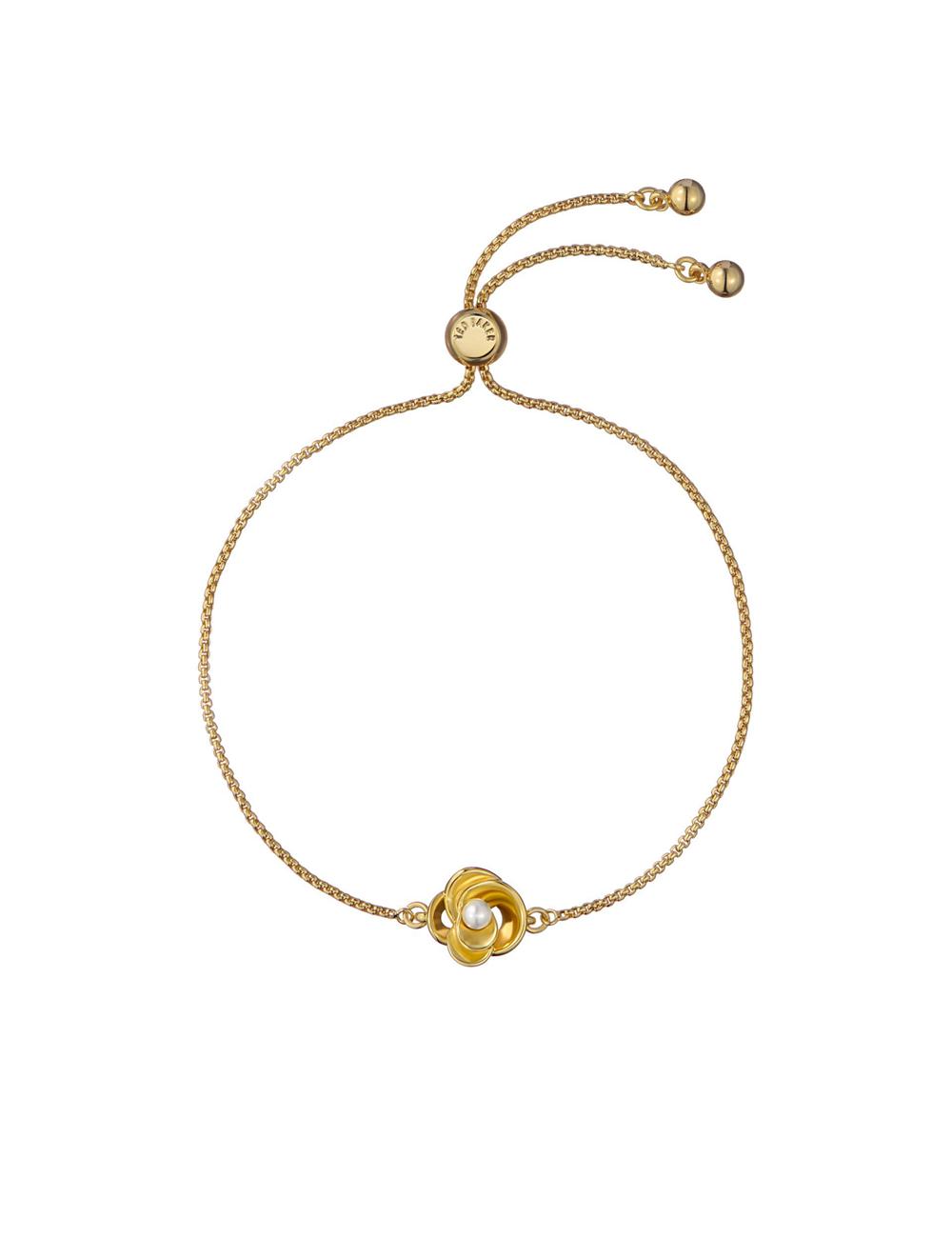 Gold Women Ted Baker FLORIE - Pearl Flower Adjustable Chain Bracelets | NZ  XUSH-20681