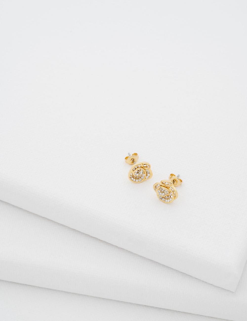 Gold Women Ted Baker FLORINE - Crystal Flower Stud Earrings | NZ  IKJX-70264