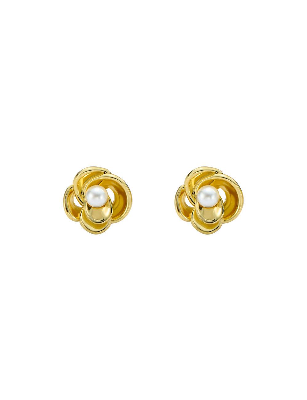 Gold Women Ted Baker FLO - Pearl Flower Stud Earrings | NZ  HYTW-95384