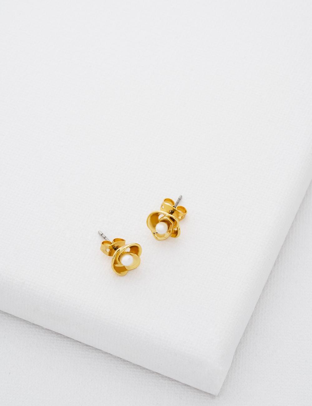 Gold Women Ted Baker FLO - Pearl Flower Stud Earrings | NZ  HYTW-95384