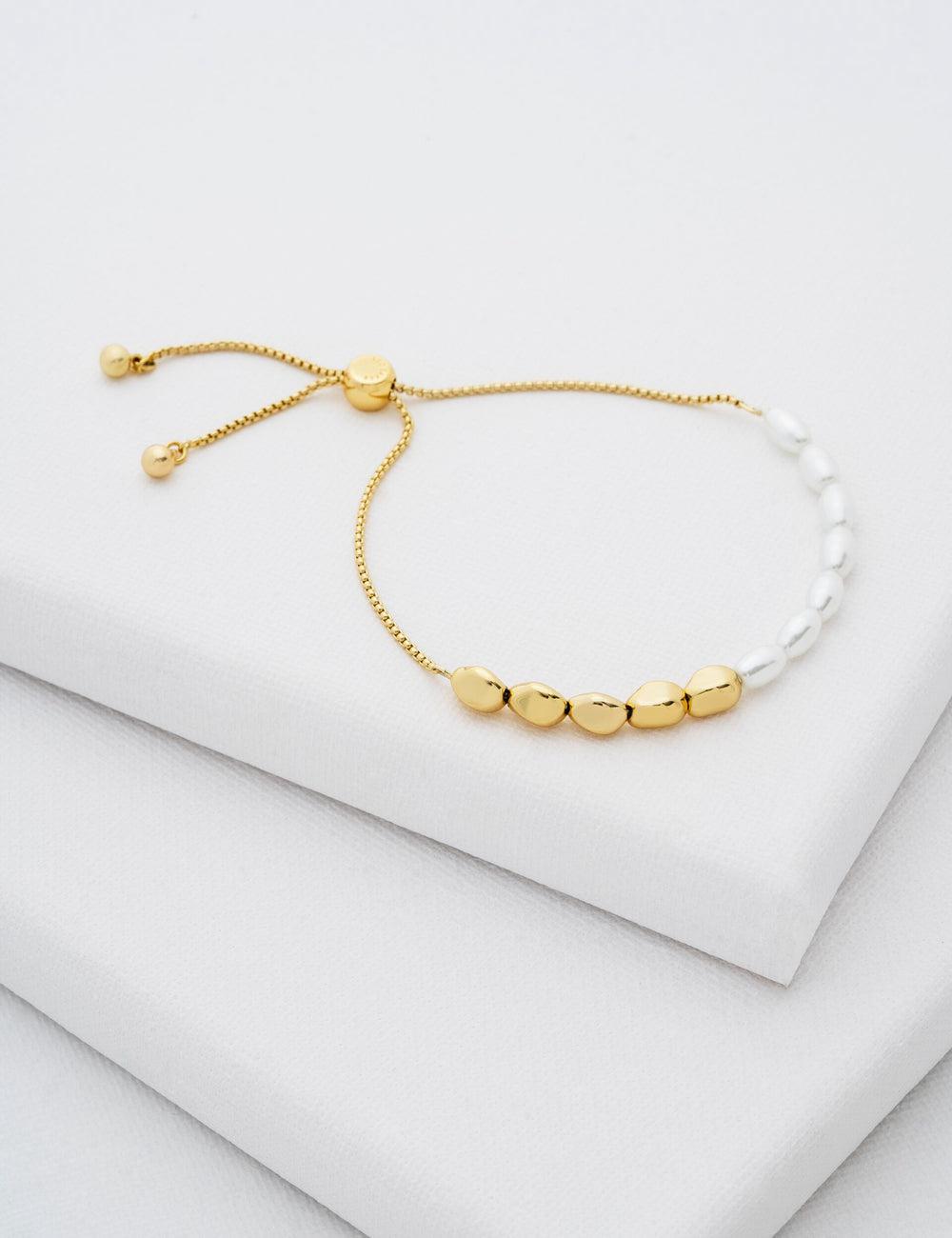 Gold Women Ted Baker INELA - Island Pearl Bead Adjustable Bracelets | NZ  LGPV-75960