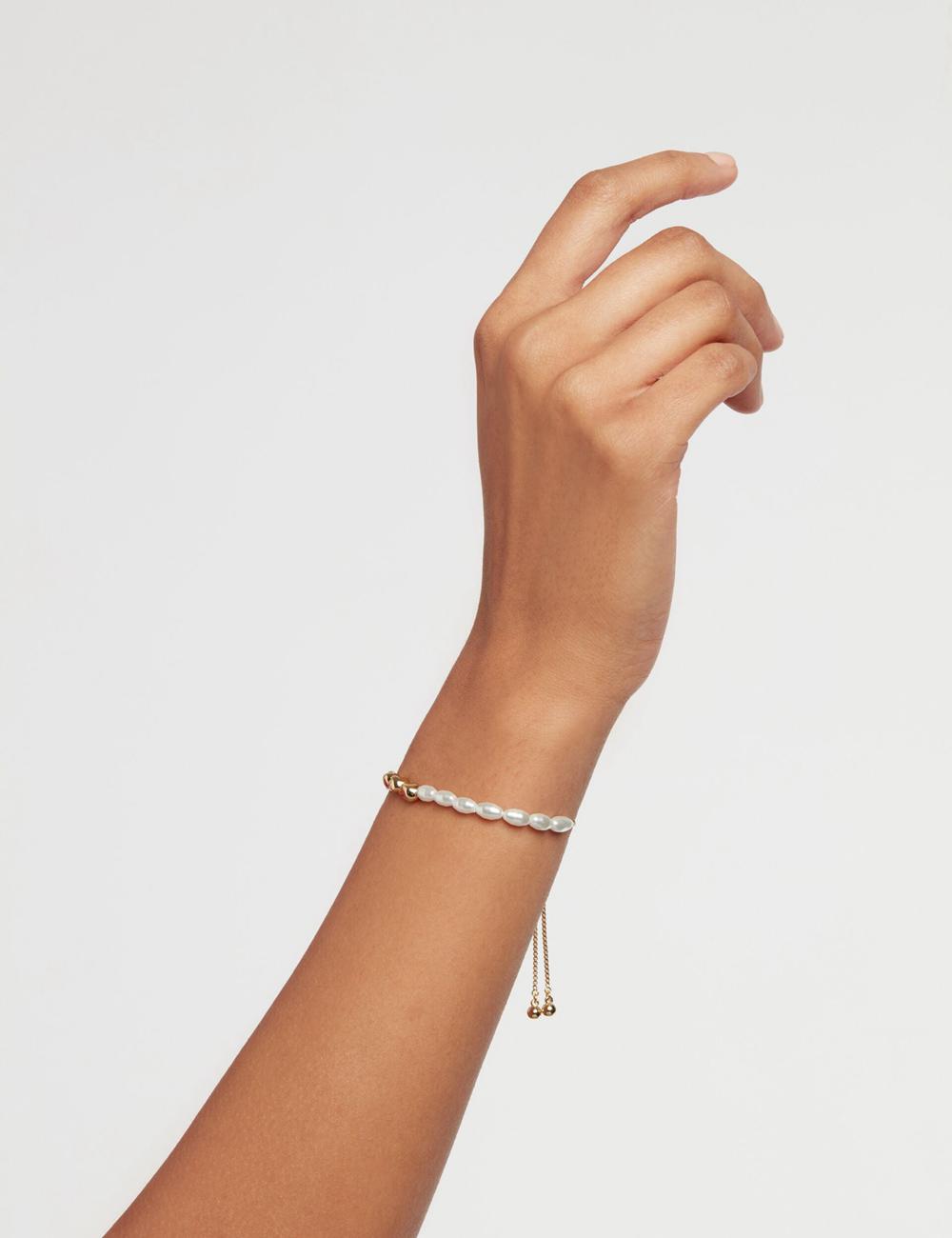 Gold Women Ted Baker INELA - Island Pearl Bead Adjustable Bracelets | NZ  LGPV-75960