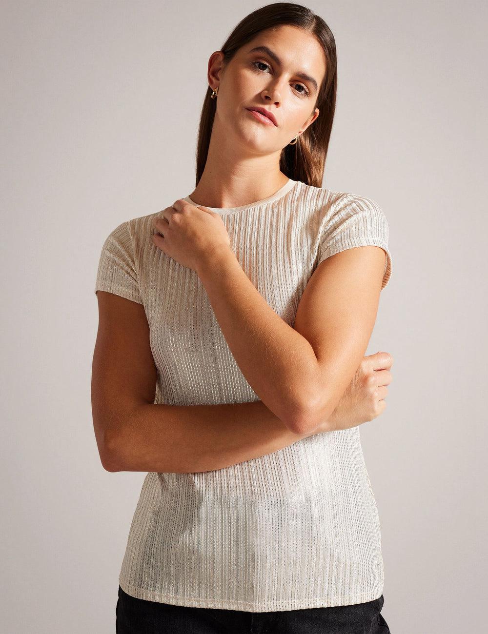 Gold Women Ted Baker KATRINO - Metallic Short Sleeve Crew Neck Tops | NZ  WGSF-53076