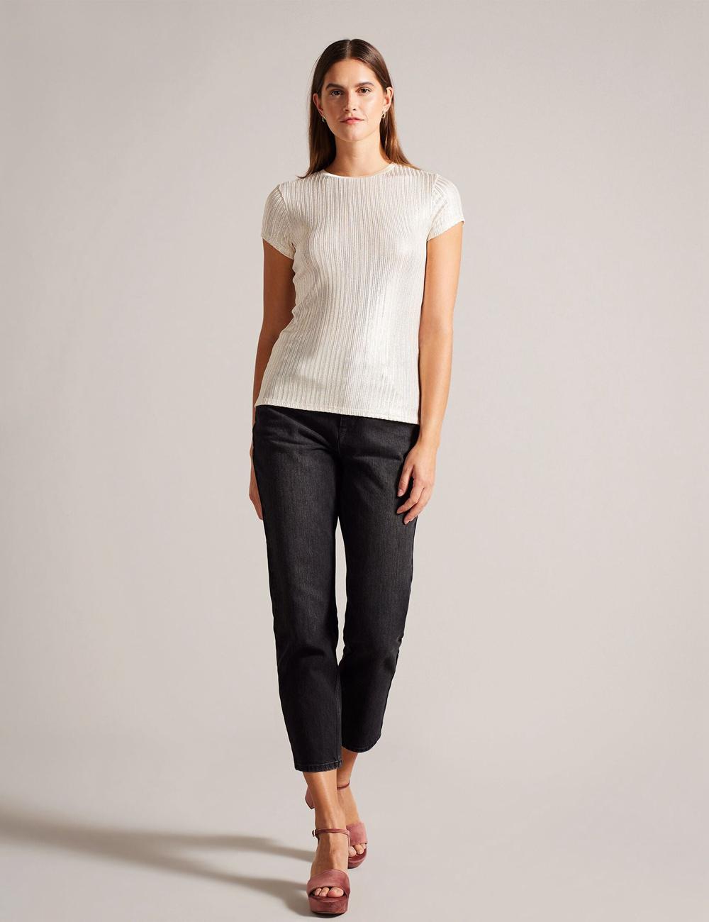 Gold Women Ted Baker KATRINO - Metallic Short Sleeve Crew Neck Tops | NZ  WGSF-53076