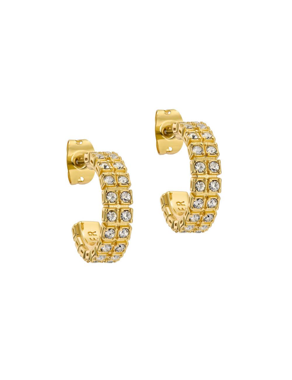 Gold Women Ted Baker MELLRIE - Double Row Crystal Hoop Earrings | NZ  MUWH-97843
