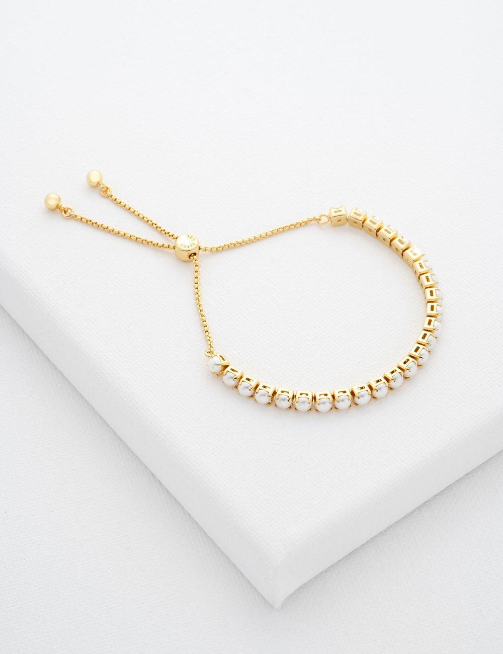 Gold Women Ted Baker PERRMEL - Pearl Adjustable Tennis Bracelets | NZ  FVSM-65137