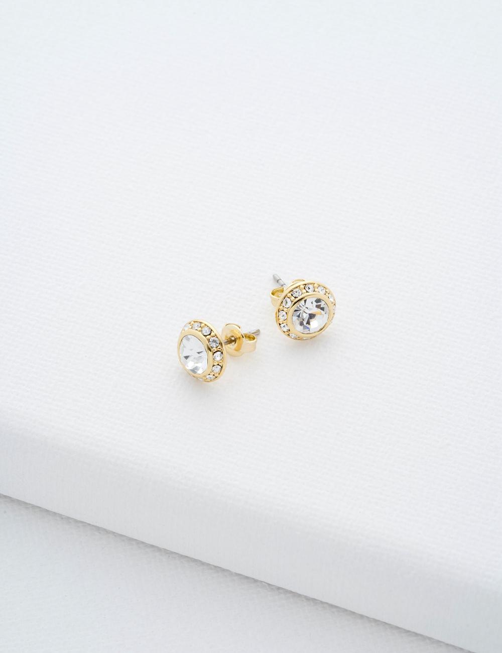 Gold Women Ted Baker SOLETIA - Solitaire Sparkle Crystal Stud Earrings | NZ  GQOS-86091