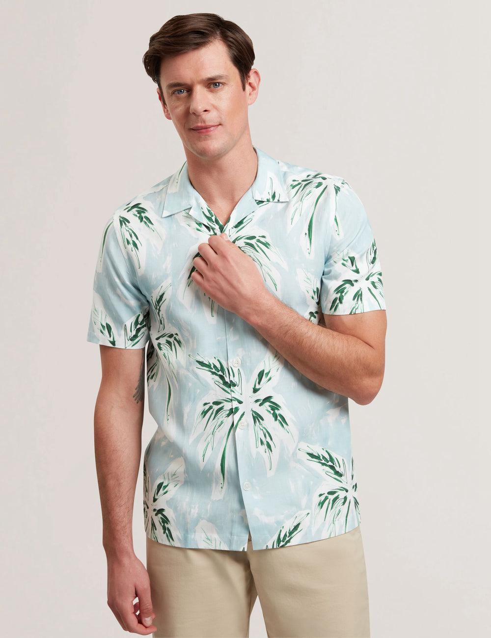 Green Men Ted Baker BOCHE - Short Sleeve Regular Tropical Palm Tree Casual Shirts | NZ  PKVF-37108