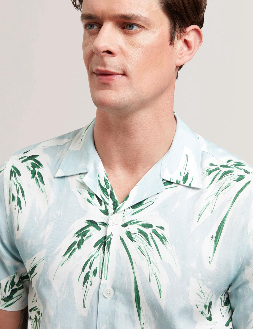 Green Men Ted Baker BOCHE - Short Sleeve Regular Tropical Palm Tree Casual Shirts | NZ  PKVF-37108