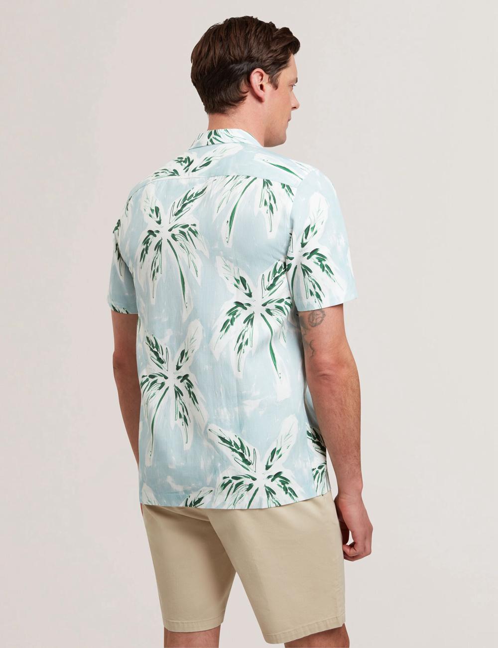 Green Men Ted Baker BOCHE - Short Sleeve Regular Tropical Palm Tree Casual Shirts | NZ  PKVF-37108