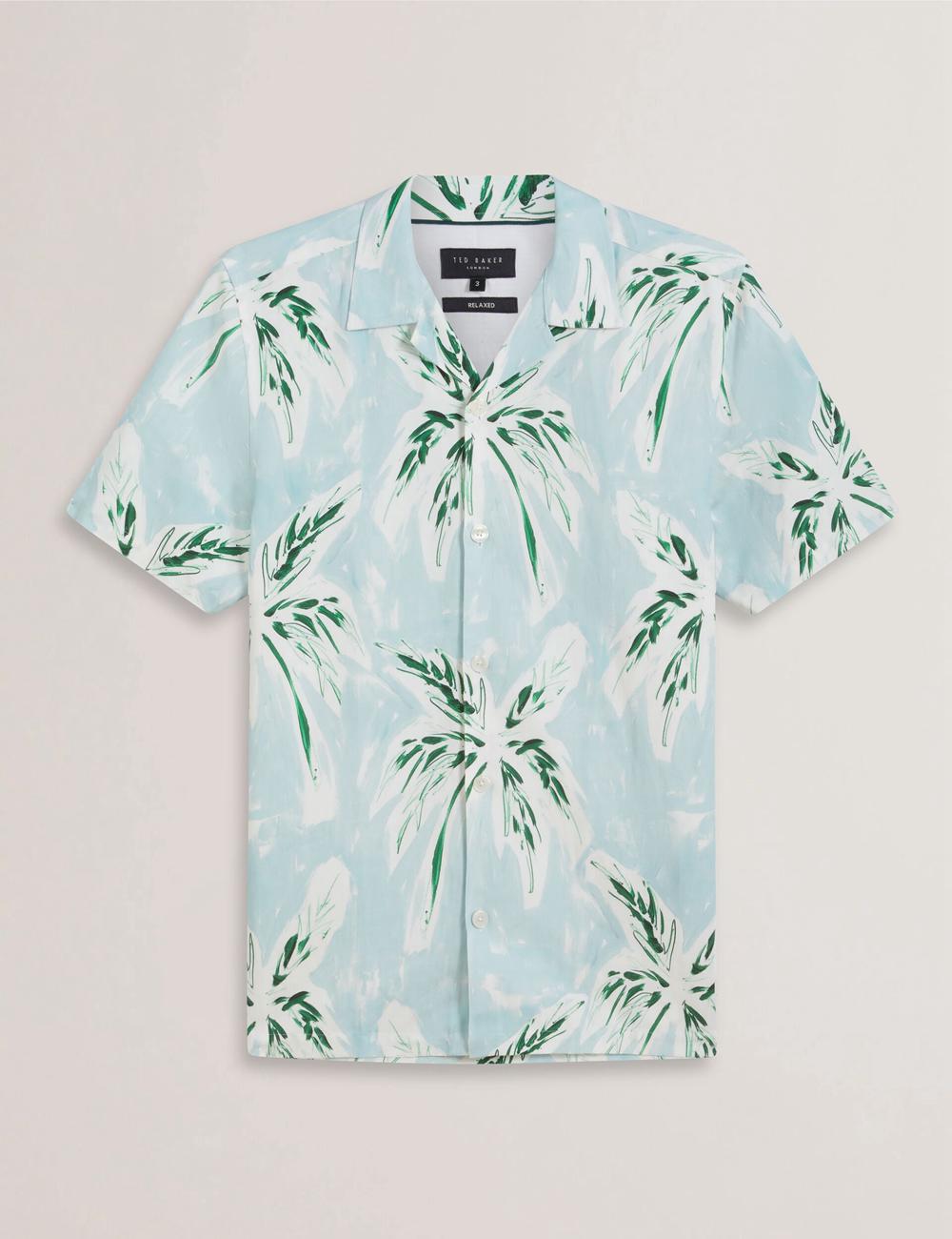 Green Men Ted Baker BOCHE - Short Sleeve Regular Tropical Palm Tree Casual Shirts | NZ  PKVF-37108