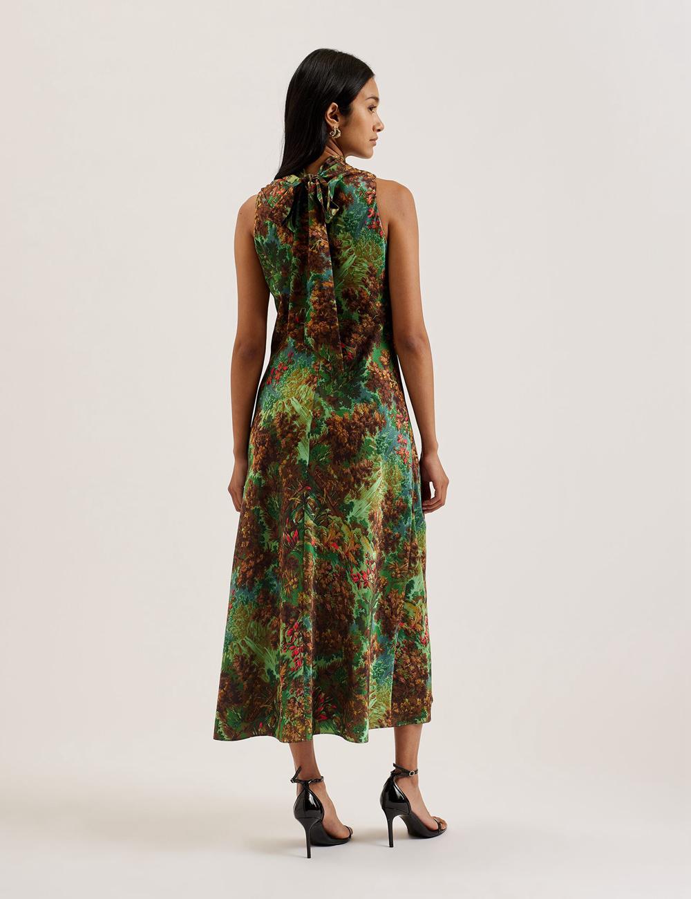 Green Women Ted Baker EYVA - Satin Printed High Neck Midi Slip Midi Dresses | NZ  RQVJ-45023