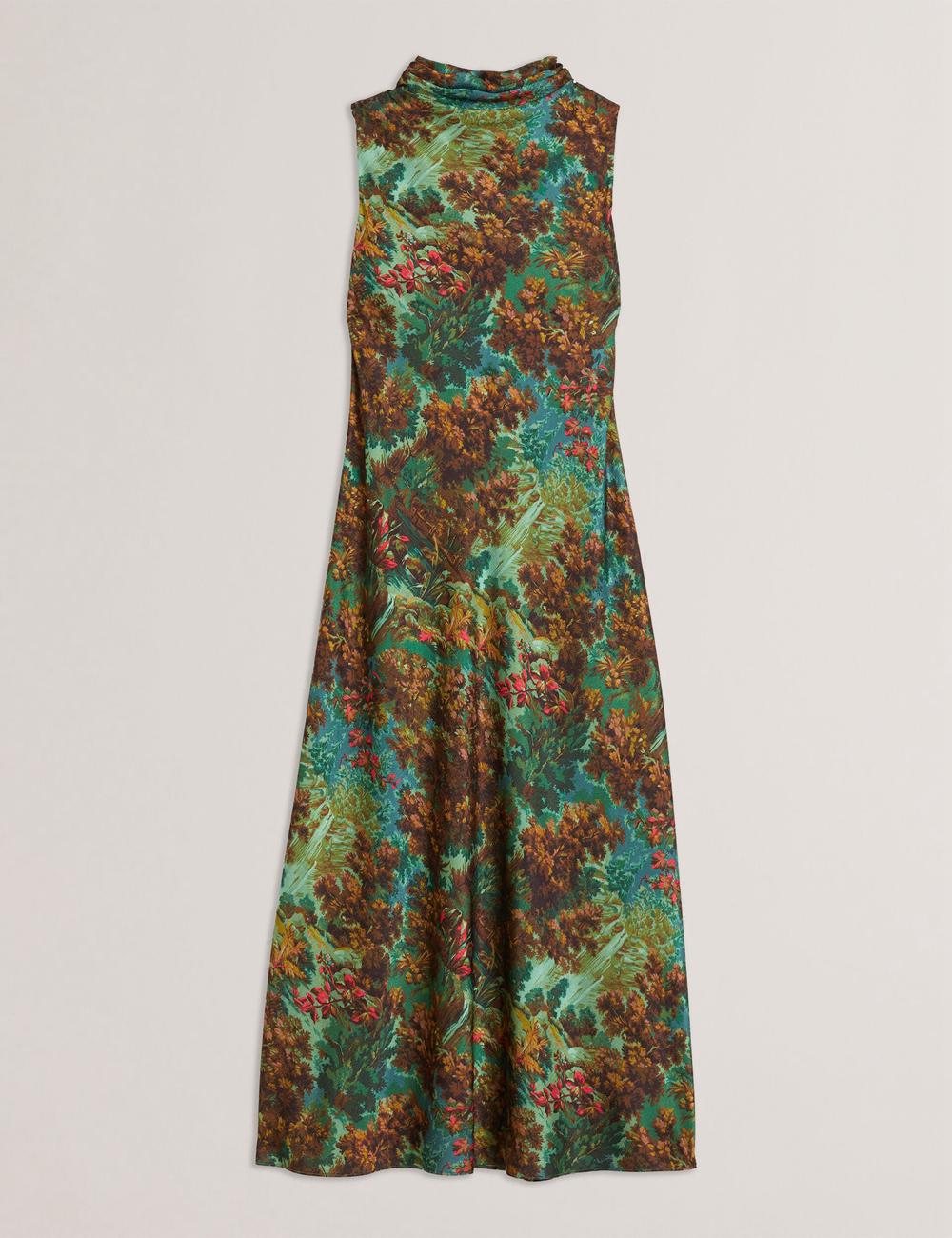 Green Women Ted Baker EYVA - Satin Printed High Neck Midi Slip Midi Dresses | NZ  RQVJ-45023
