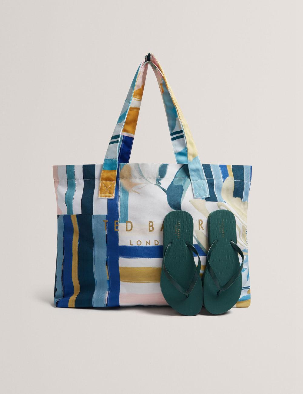 Green Women Ted Baker SHELYSS - Printed Beach & Flip Flops Set Tote Bags | NZ  LANE-28540