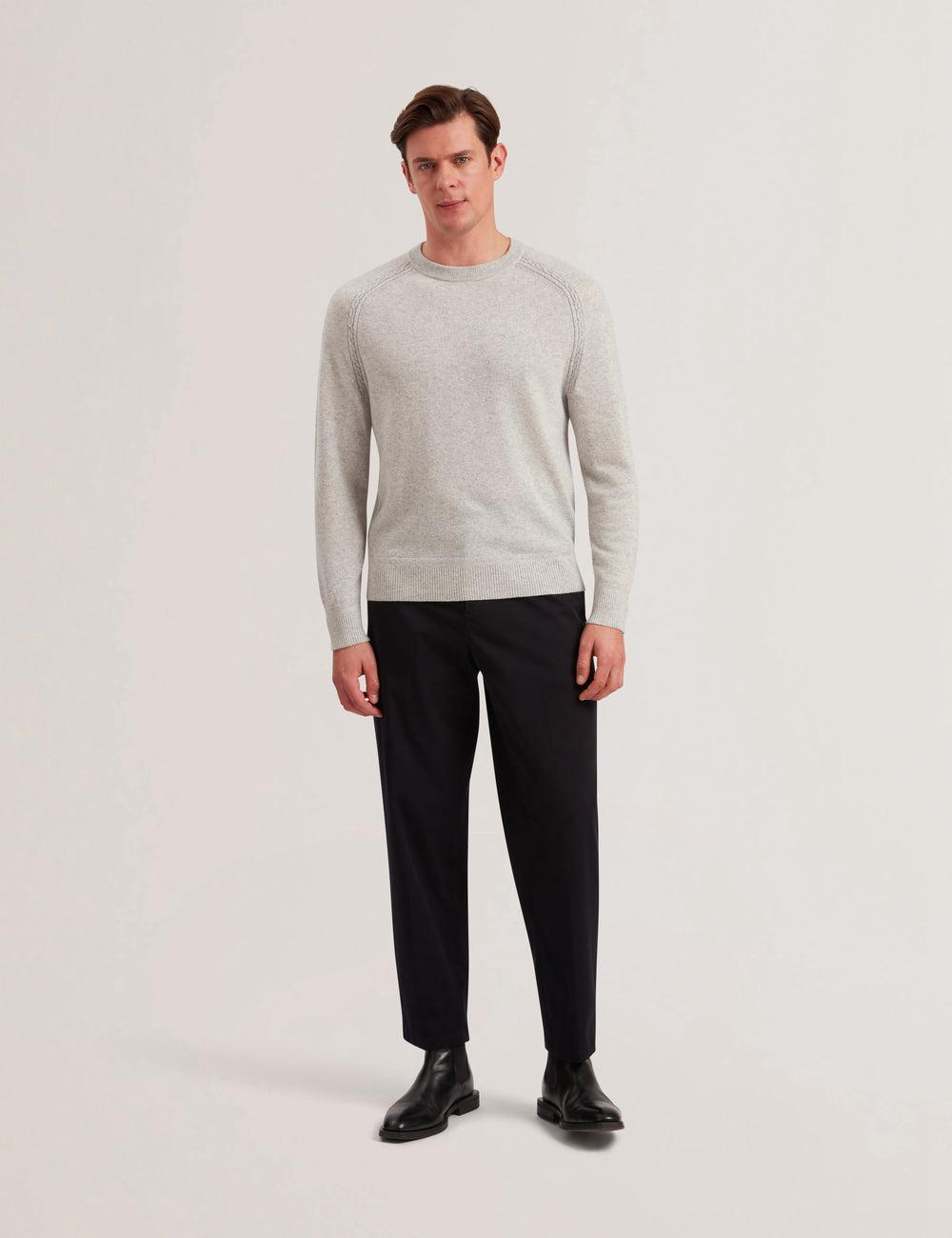 Grey Men Ted Baker GLANT - Cashmere Cable Detail Crew Neck Jumpers | NZ  NVED-19287