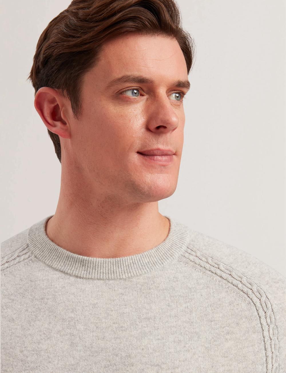 Grey Men Ted Baker GLANT - Cashmere Cable Detail Crew Neck Jumpers | NZ  NVED-19287