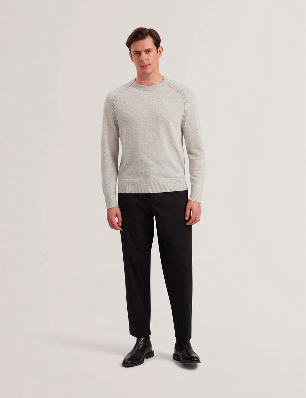 Grey Men Ted Baker GLANT - Cashmere Cable Detail Crew Neck Jumpers | NZ  NVED-19287