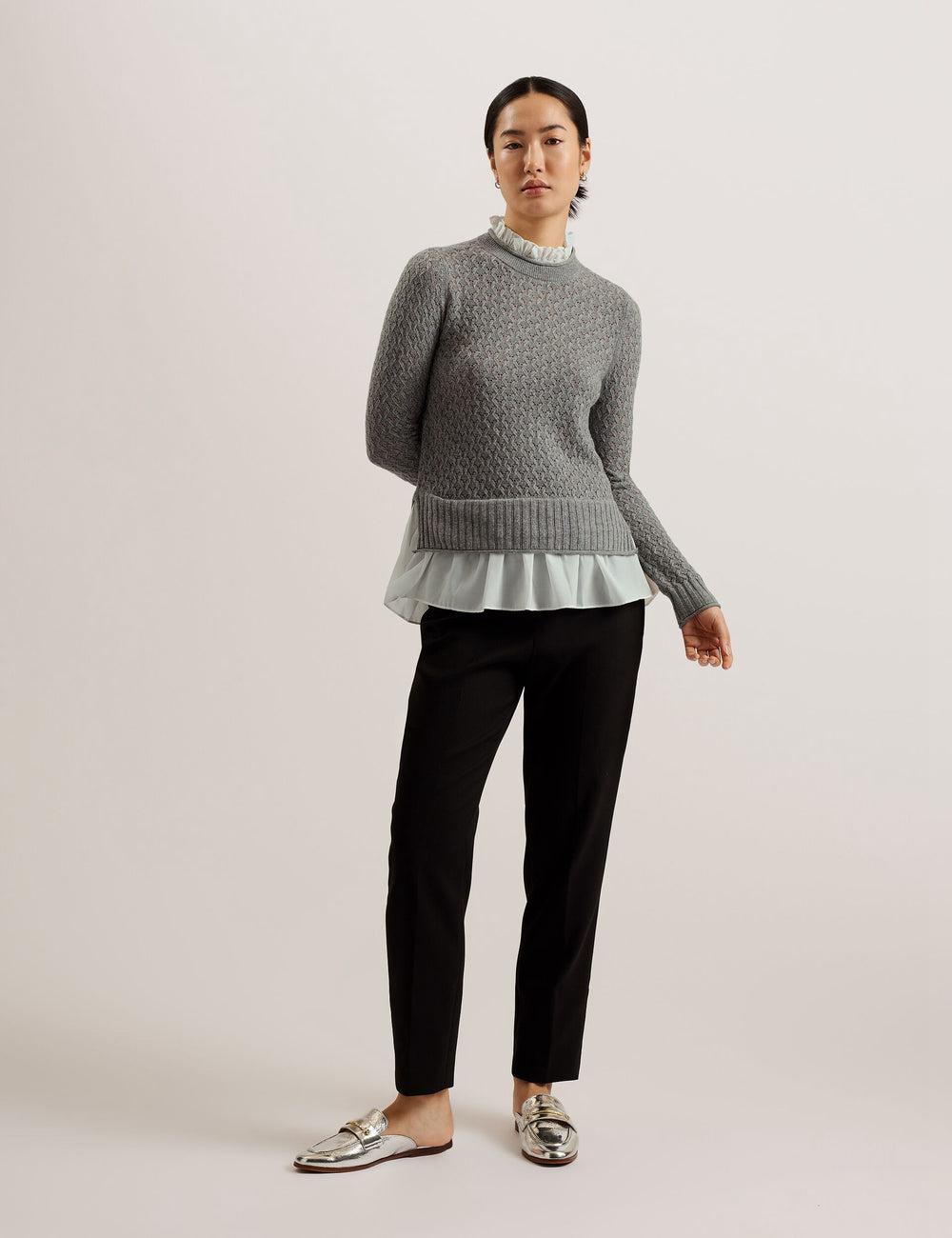 Grey Women Ted Baker HOLINAS - Pointelle Knit With Shirt Hem Jumpers | NZ  ELRI-62751