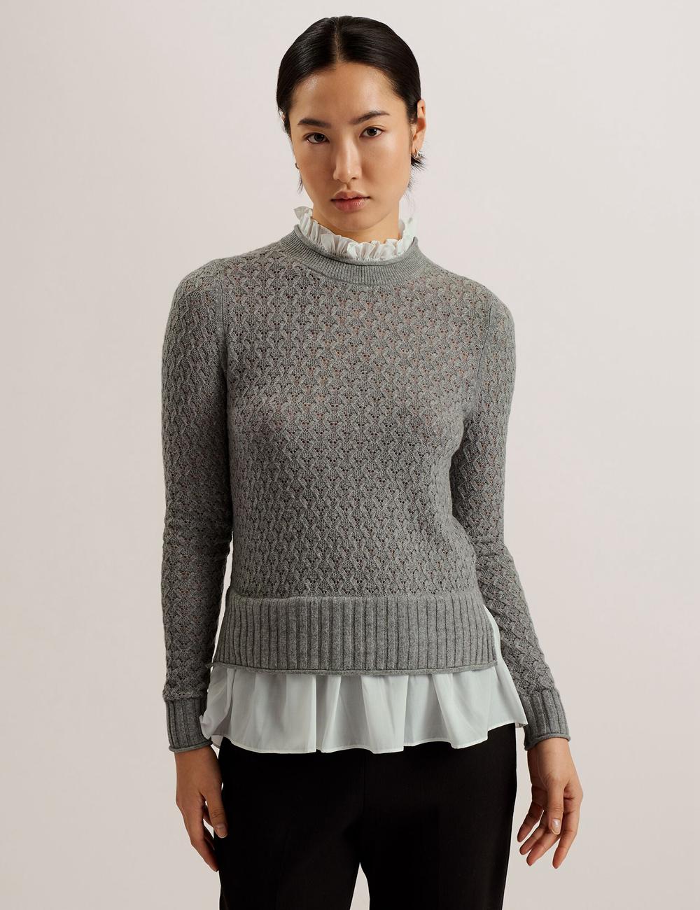 Grey Women Ted Baker HOLINAS - Pointelle Knit With Shirt Hem Jumpers | NZ  ELRI-62751